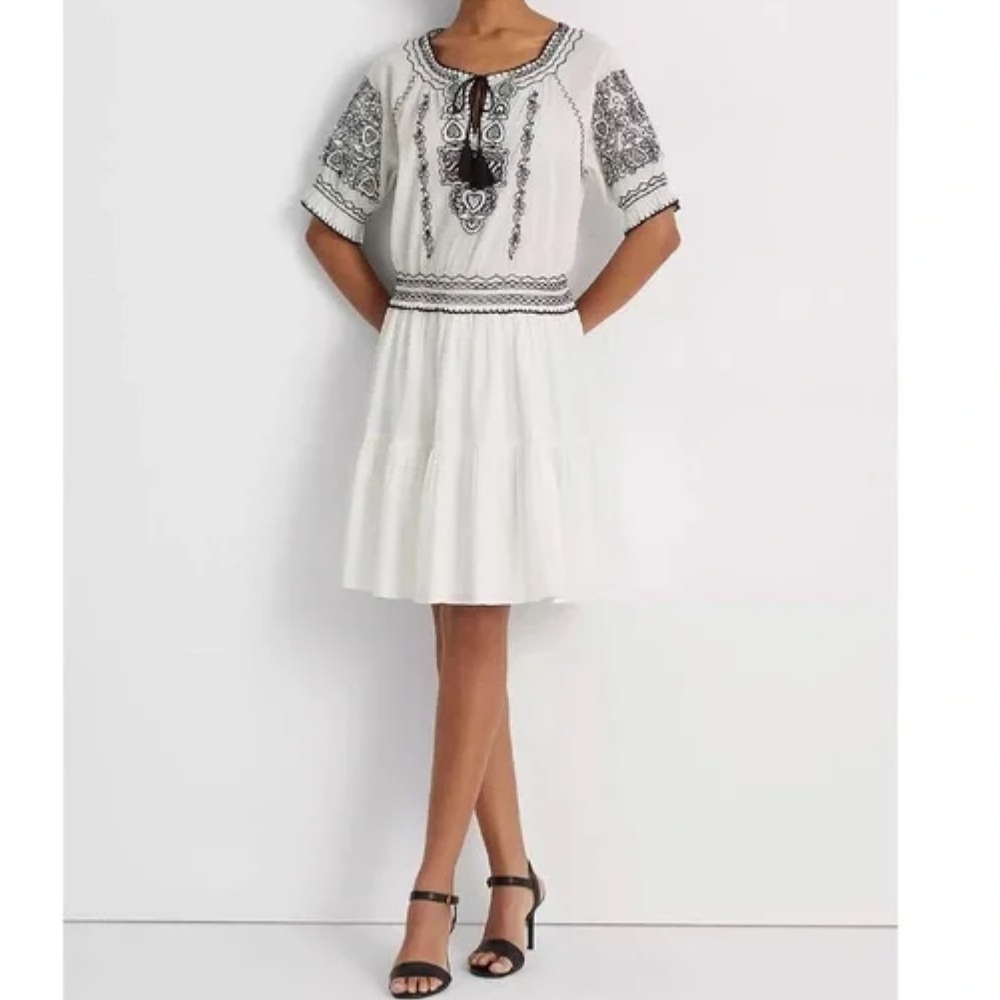 Ralph Lauren Black Label Embroidered Cotton voile smocked dress NWT Size 14 - Picture 1 of 7
